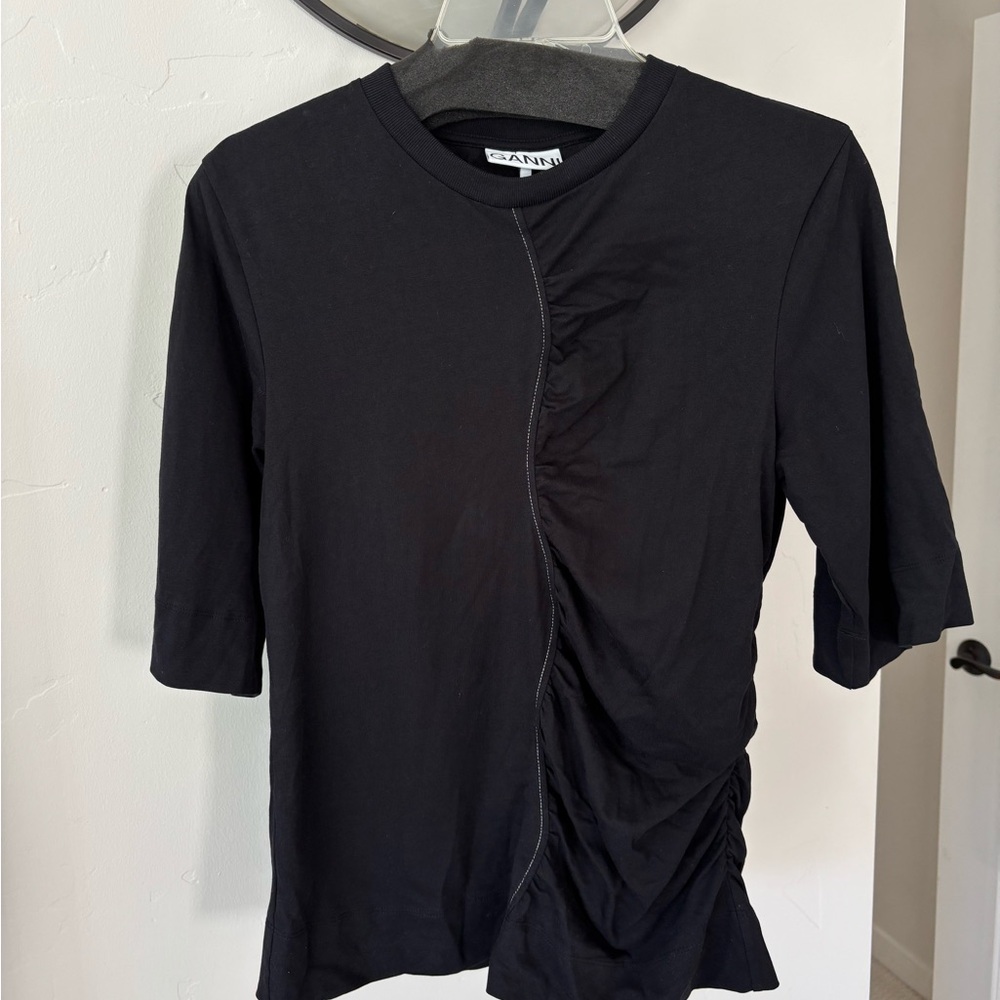 Ganni Ruched Front Crew Neck Tee